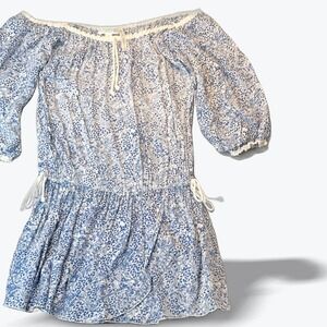 Poupette St Barth Sylvia Floral Off-the-Shoulder Mini Dress Blue White Size 1